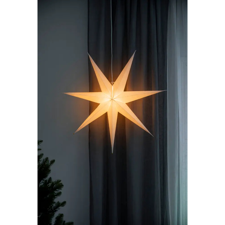 Photograph: Paper star white 7 points 78cm, E14 hanging w cord set 230V