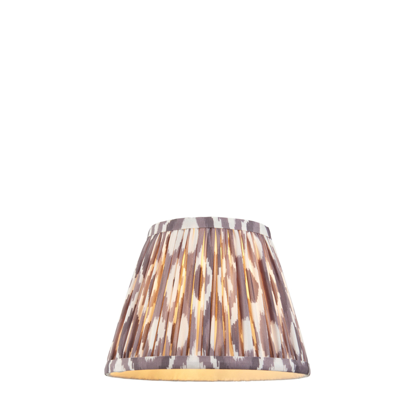 Photograph: Pearl Grey Ikat Patterned Fabric 20cm Shade - E14/E27/B22 With Fixed Metal Gimbal