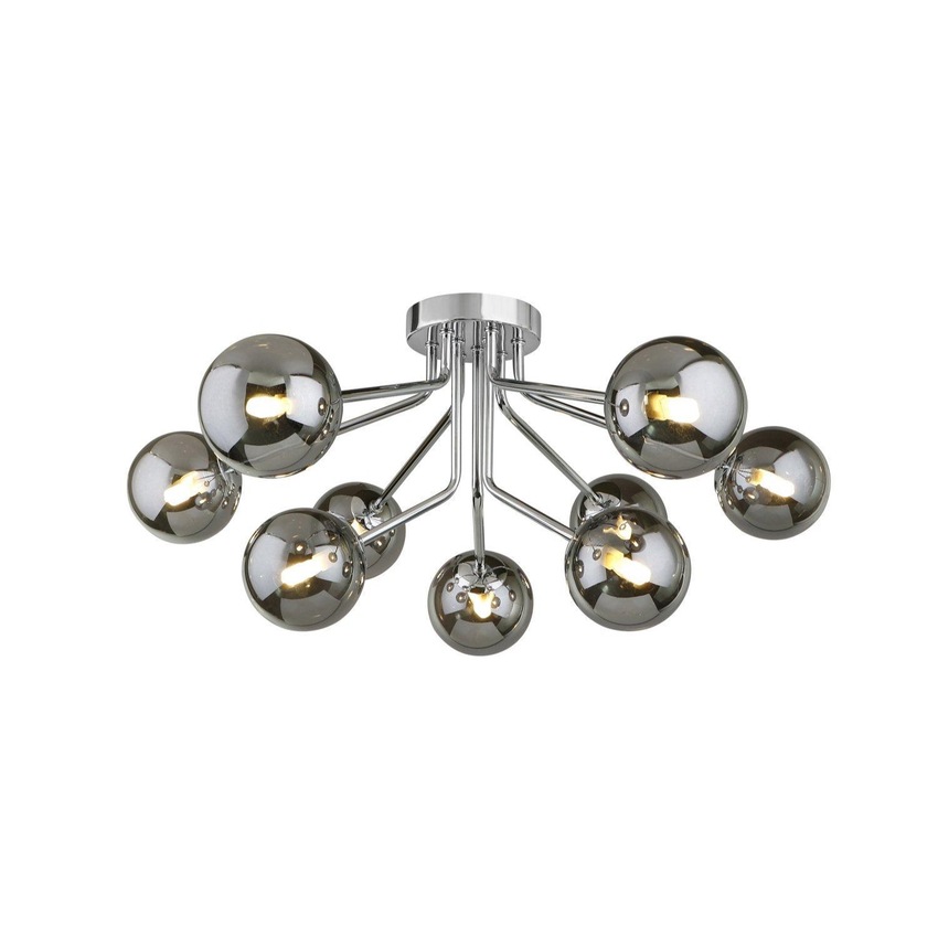 Photograph: Piper Polished Chrome 9 Light Flush Ceiling Light With Smoked Glass Spheres