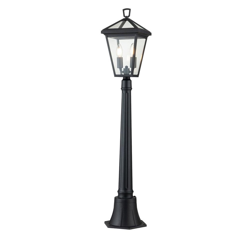 Photograph: Quintiesse Alford Place 2 Light Exterior Pillar Lantern In Black Complete With Clear Glass Panels IP44 - QN-ALFORD-PLACE-4B-S-MB