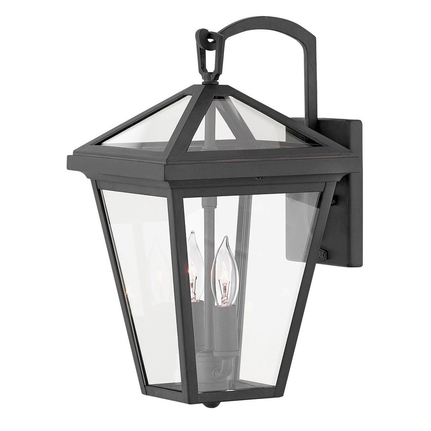 Photograph: Quintiesse Alford Place 2 Light Small Exterior Wall Lantern In Black Complete With Clear Glass Panels IP44 - QN-ALFORD-PLACE2-S-MB