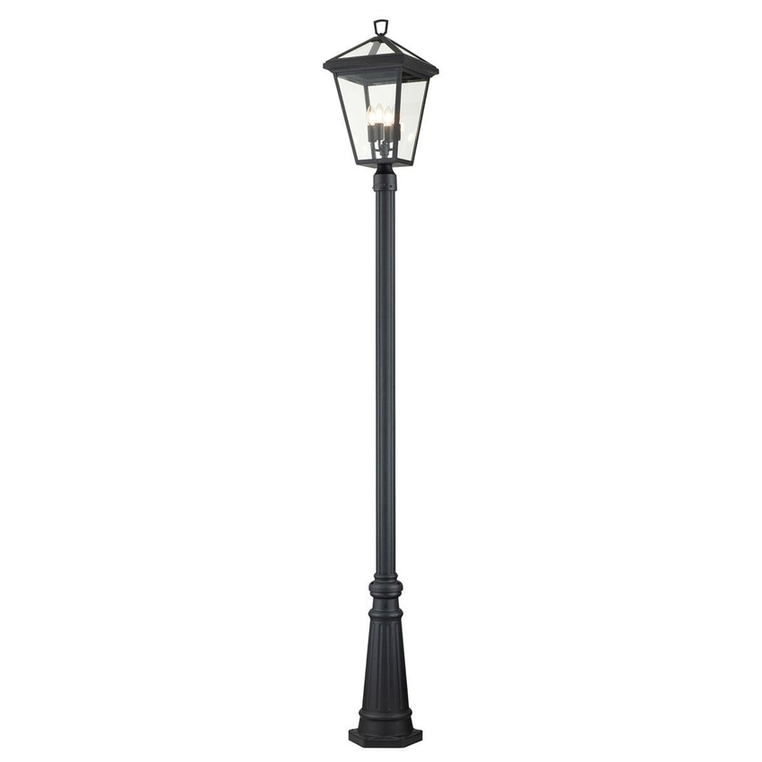 Photograph: Quintiesse Alford Place 4 Light Outdoor Lamp Post In Black Complete With Clear Glass Panels - IP44 - QN-ALFORD-PLACE5-L-MB