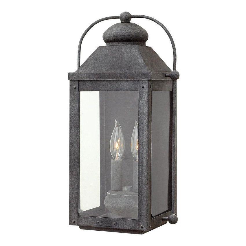 Photograph: Quintiesse Anchorage 2 Light Exterior Wall Lantern In Aged Zinc Complete With Clear Glass Panels IP44 - QN-ANCHORAGE-M