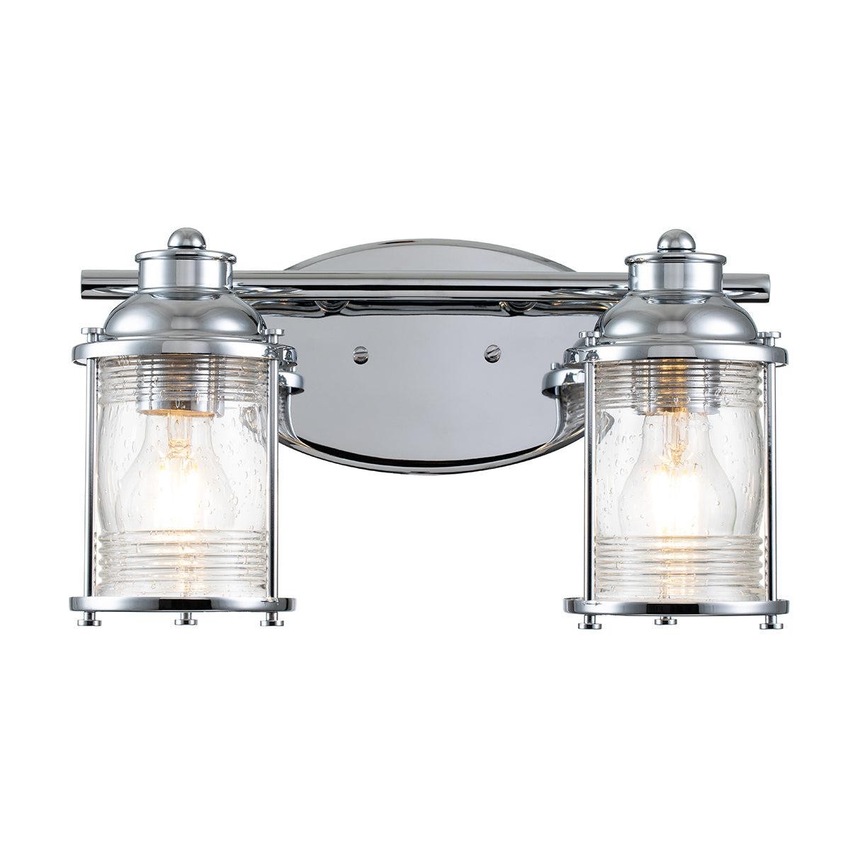 Photograph: Quintiesse Ashland Bay 2 Light Bathroom Wall Light In Polished Chrome Complete With Clear Seeded Glasses - IP44 - QN-ASHLANDBAY2-PC-BATH