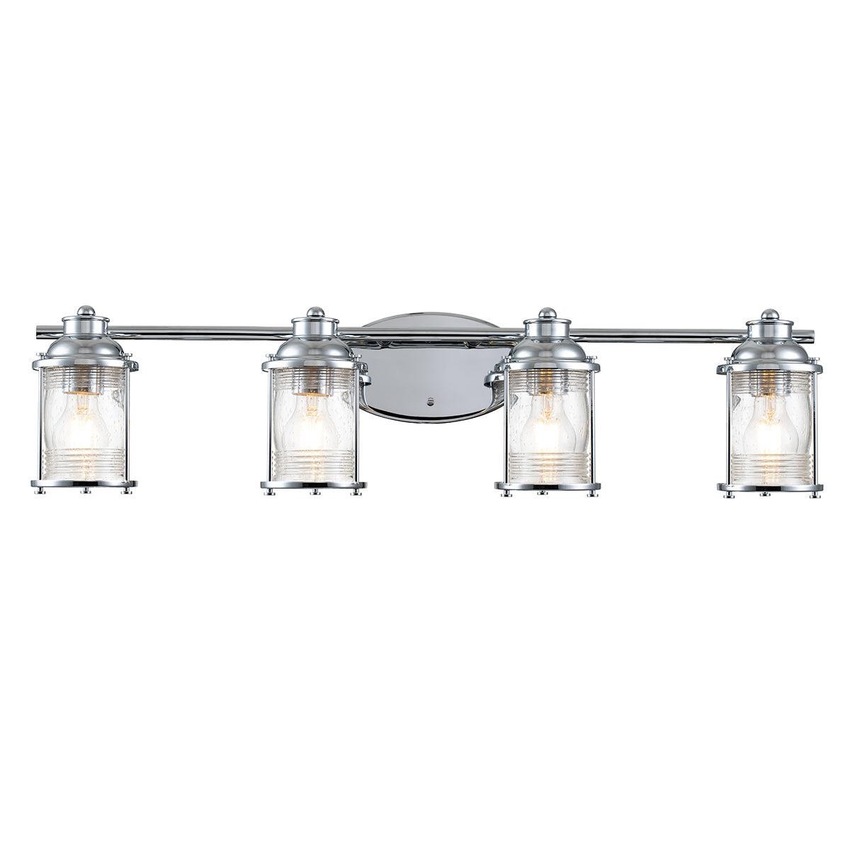 Photograph: Quintiesse Ashland Bay 4 Light Bathroom Wall Light In Polished Chrome Finish Complete With Clear Seeded Glasses - IP44 - QN-ASHLANDBAY4-PC-BATH