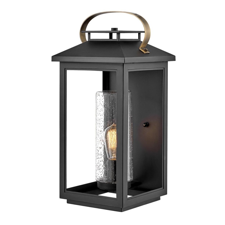 Photograph: Quintiesse Atwater 1 Light Large Outdoor Wall Lantern In Black Complete WIth Clear Seeded Glass - IP44 - QN-ATWATER-L-BK