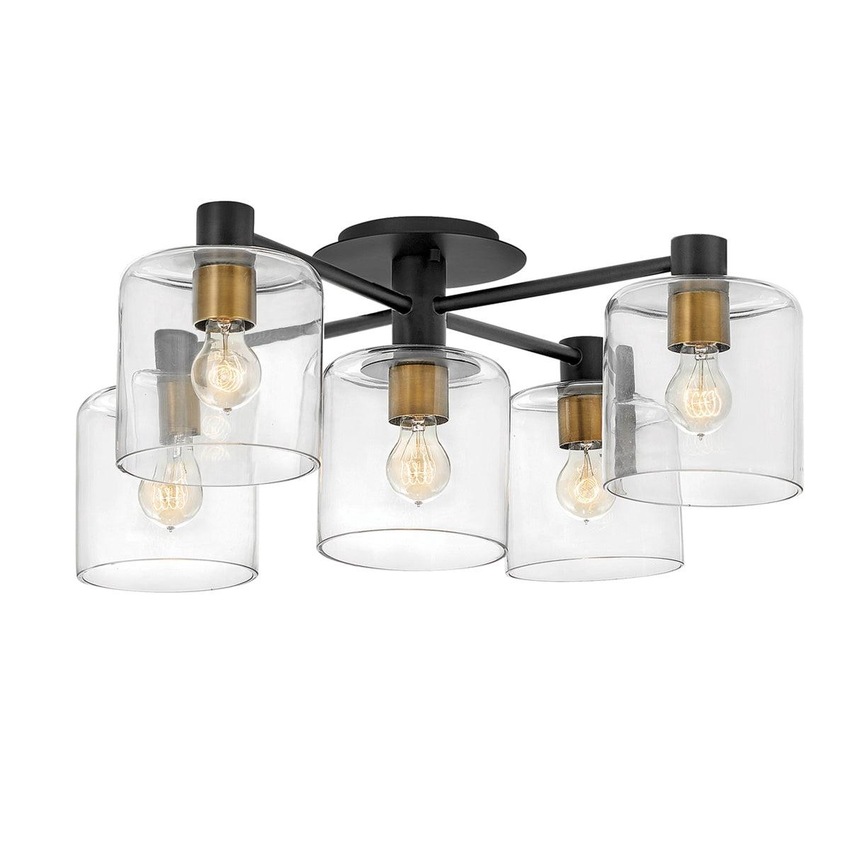 Photograph: Quintiesse Axel 5 Light Semi-flush Mount In Black With Heritage Brass Lampholders - QN-AXEL5-BK