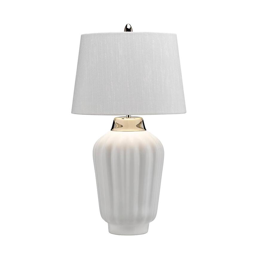 Photograph: Quintiesse Bexley 1 Light White Ceramic Table Lamp Complete With Polished Nickel Metalwork and Light Ivory Faux SIlk Shade With Silver Inner - QN-BEXLEY-TL-WPN