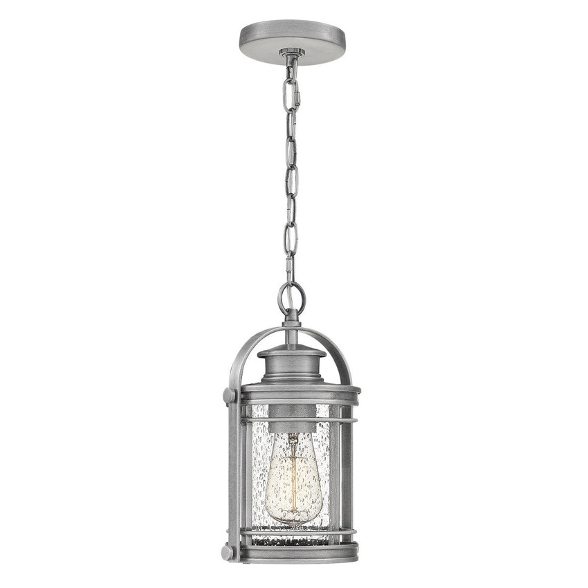 Photograph: Quintiesse Booker 1 Light Small Exterior Chain Lantern In Industrial Aluminium Complete With Clear Seeded Glass - QN-BOOKER8-S-IA