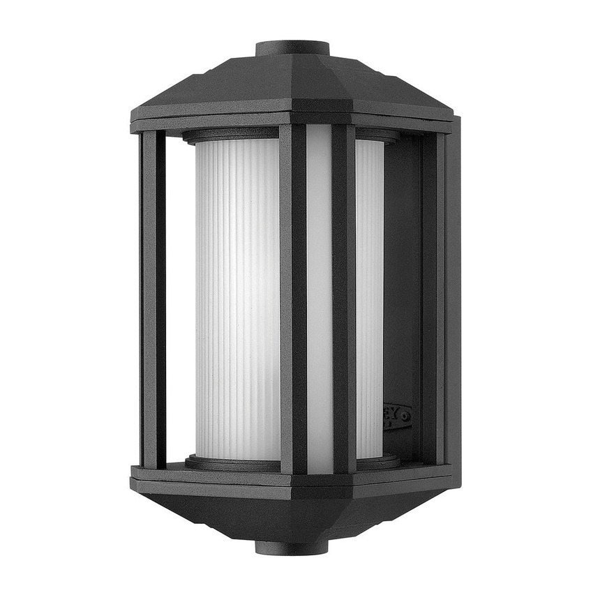 Photograph: Quintiesse Castelle 1 Light Small Outdoor Wall Lantern In Black Complete With RIbbed Etched Glass - IP44 - QN-CASTELLE-S-BLK