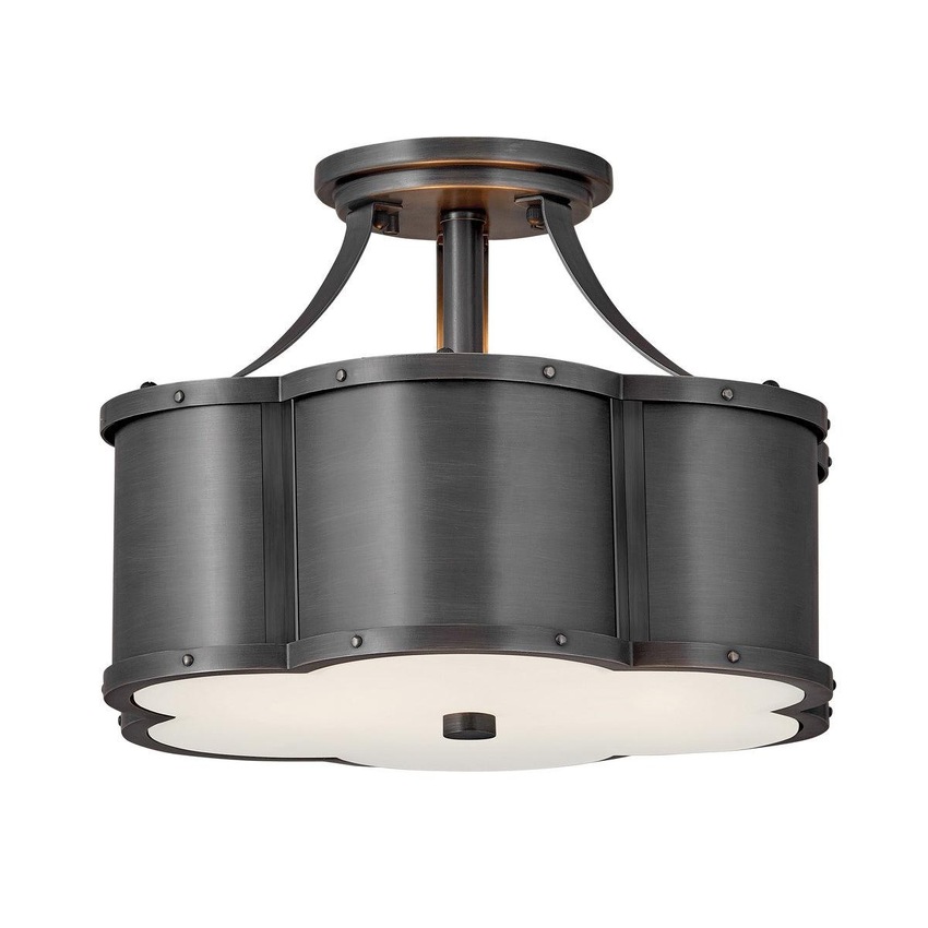 Photograph: Quintiesse Chance 2 Light Semi-flush Mount In Blackened Brass Complete With Etched Opal Glass - QN-CHANCE-SF-S-BLB