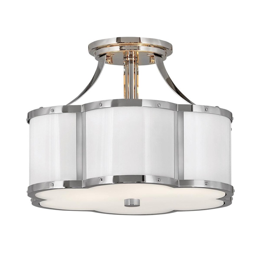 Photograph: Quintiesse Chance 2 Light Semi-flush Mount In Polished Nickel Complete With Etched Opal Glass - QN-CHANCE-SF-S-PN