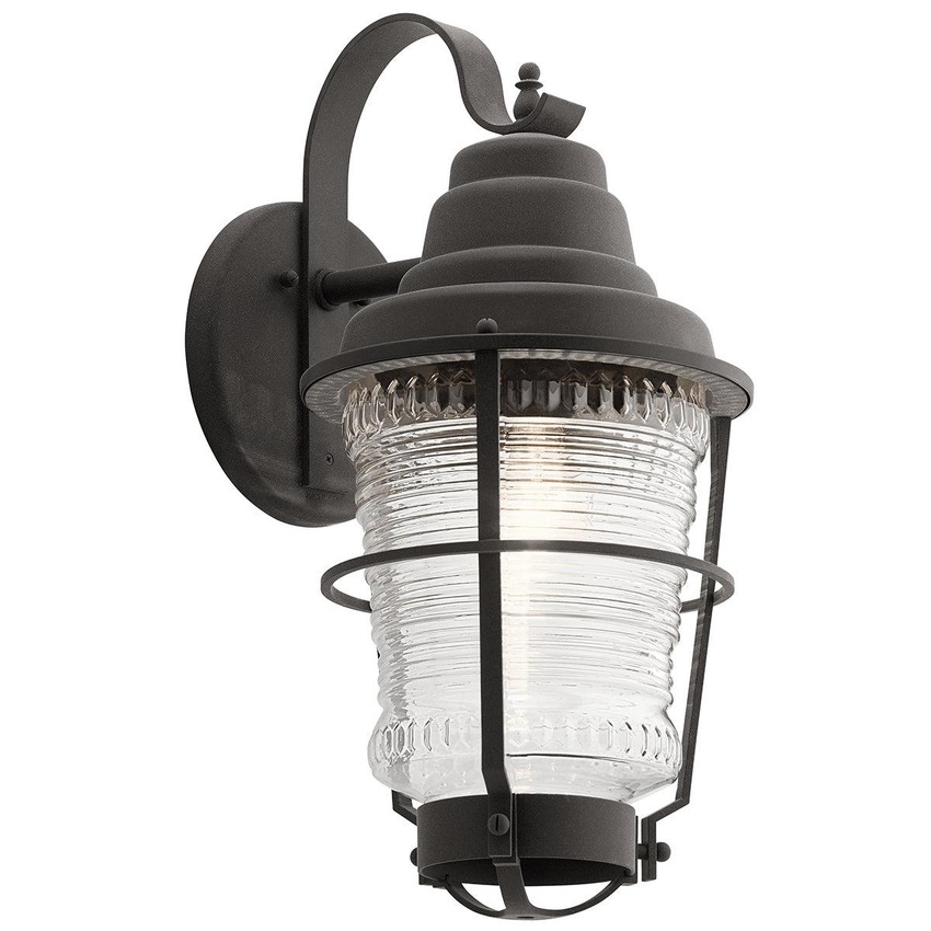 Photograph: Quintiesse Chance Harbor Large 1 Light Oudoor Wall Lantern Light In Weathered Zinc Complete WIth Clear Ribbed Glass - IP44 - QN-CHANCE-HARBOR-L