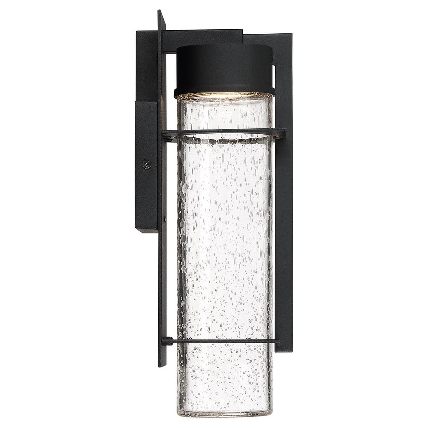 Photograph: Quintiesse Eames Medium Outdoor LED Wall Lantern In Black Complete With Clear Seeded Glass - IP44 - QN-EAMES-LED-M-EK