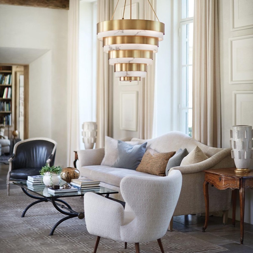 Photograph: Quintiesse Echelon Heritage Brass Large 8 Light Pendant Light - QN-ECHELON-8P