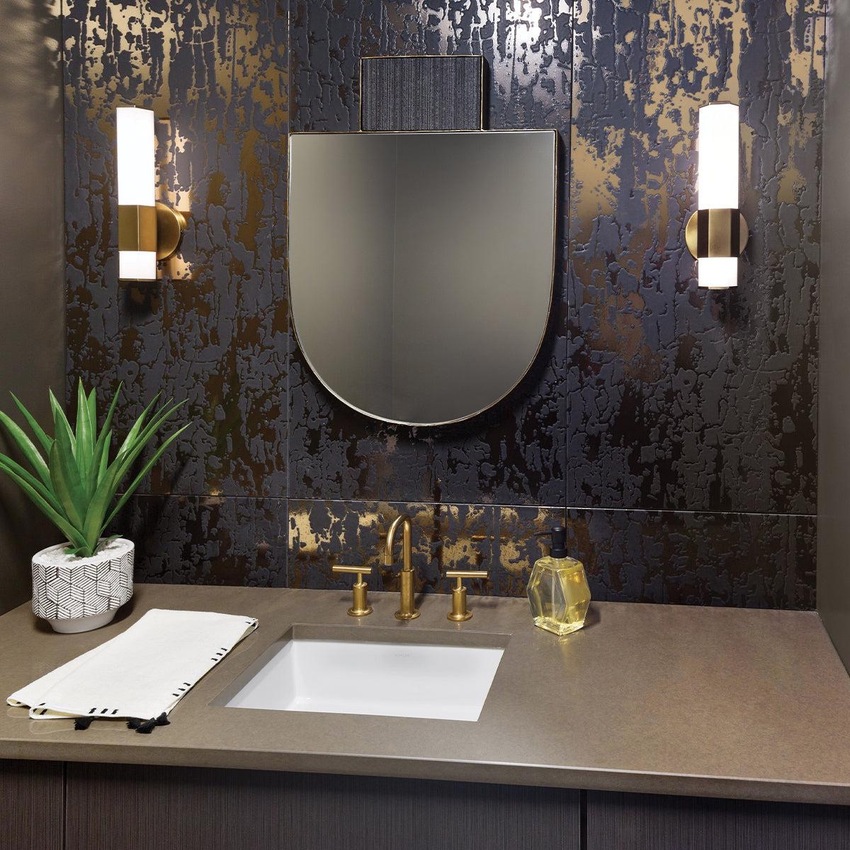 Photograph: Quintiesse Facet Single LED Bathroom Wall Light In Heritage Brass Finish Complete With Satin Opal Etched Glass - IP44 - QN-FACET-LED1-HB-BATH
