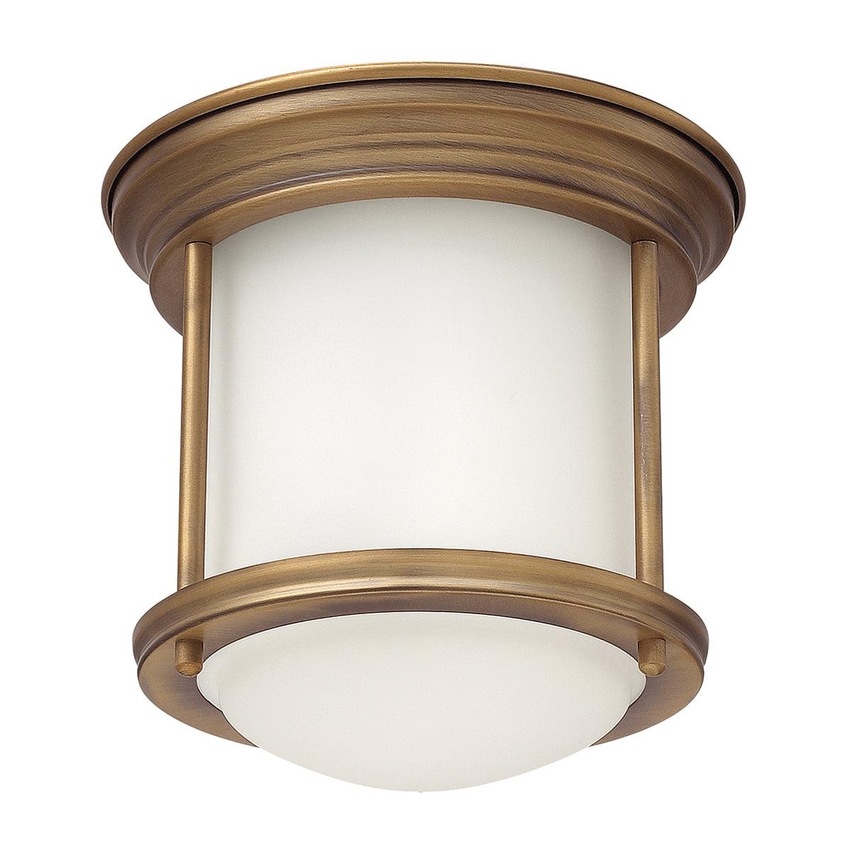 Photograph: Quintiesse Hadrian 1 Light Flush Mount In Brushed Bronze Complete With Opal Glass - QN-HADRIAN-MINI-F-AN-OPAL