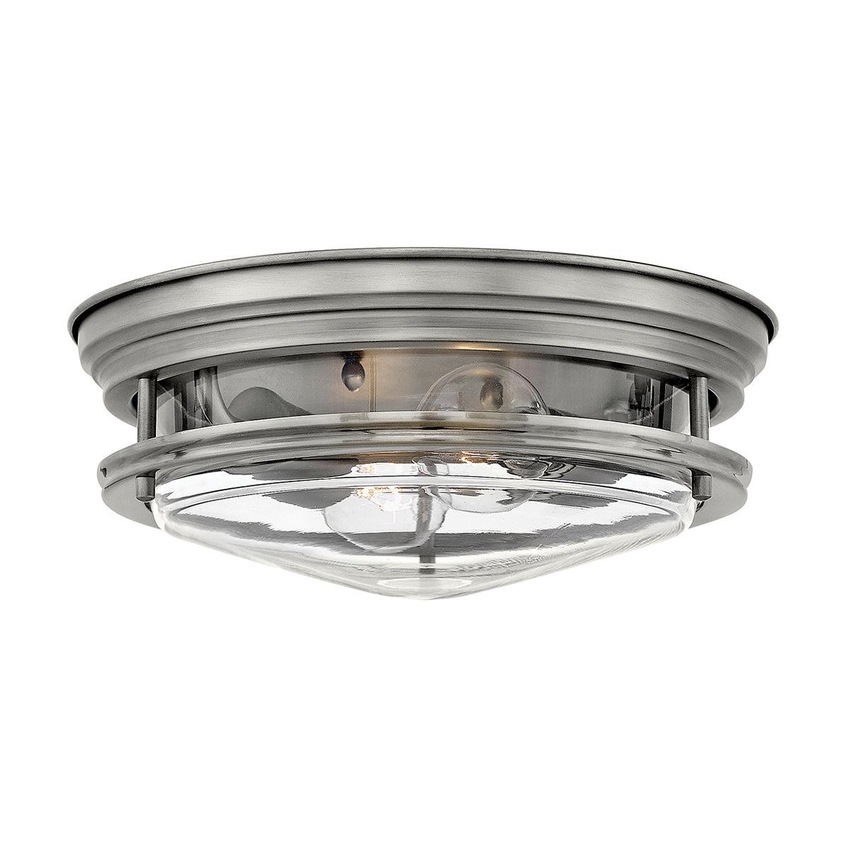 Photograph: Quintiesse Hadrian 2 Light Flush Mount In Antique Nickel Complete With Clear Glass - QN-HADRIAN-FS-AN-CLEAR