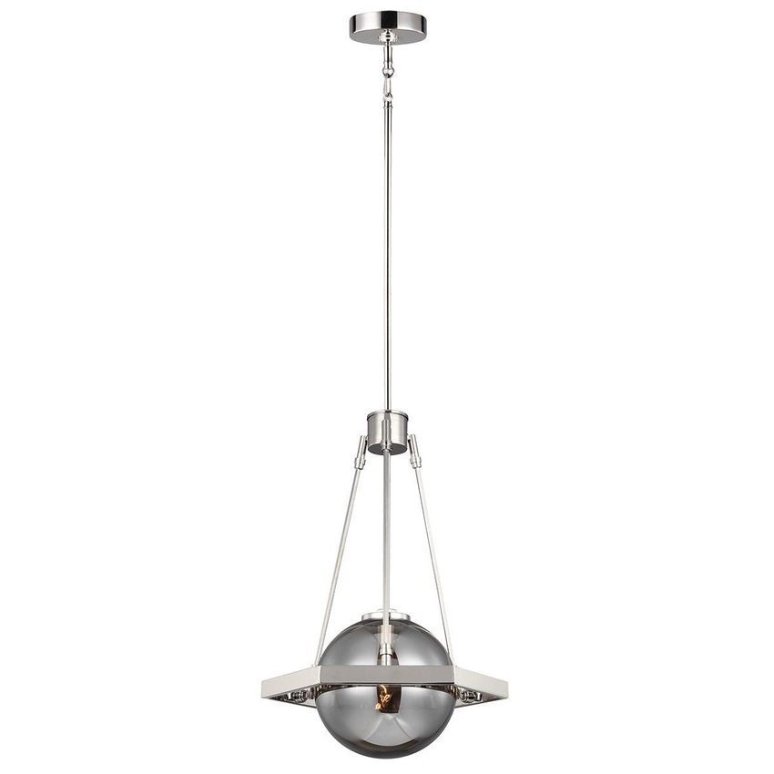 Photograph: Quintiesse Harper 1 Light Pendant In Polished Nickel Complete WIth Smoke Glass - QN-HARPER-1P