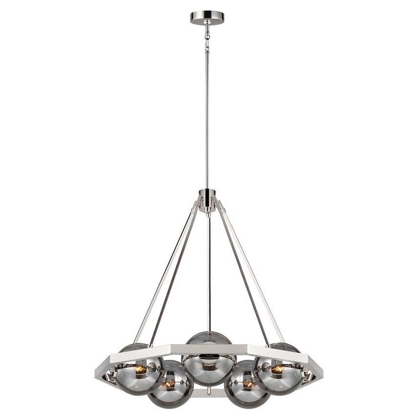 Photograph: Quintiesse Harper 5 Light Chandelier In Polished Nickel Complete WIth Smoke Glasses - QN-HARPER5