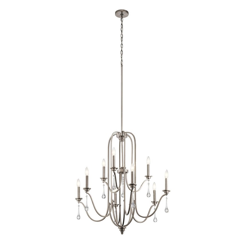 Photograph: Quintiesse Karlee 9 Light Chandelier In Classic Pewter Complete With Crystal Drops - QN-KARLEE9