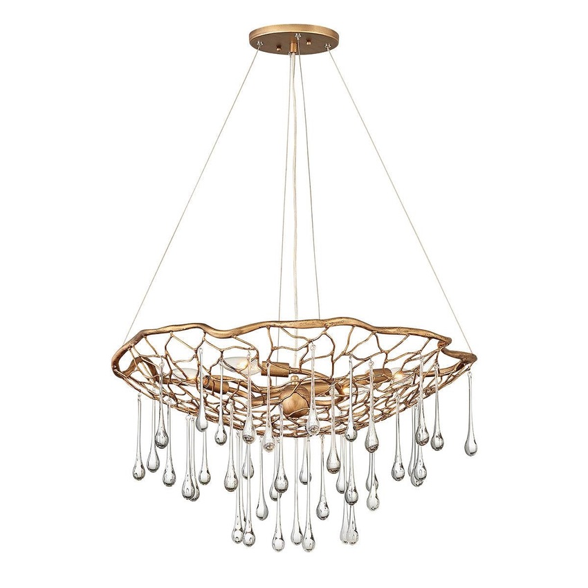 Photograph: Quintiesse Laguna 4 Light Pendant Light In Burnished Gold Complete With Clear Glass Drops - QN-LAGUNA-4P