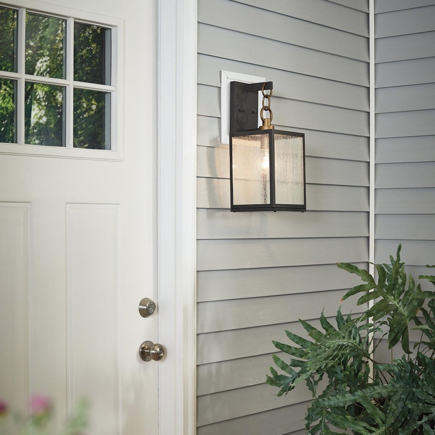 Photograph: Quintiesse Lahden 1 Light Medium Outdoor Wall Lantern In Weathered Zinc Complete WIth Clear Seeded Glass - IP44 - QN-LAHDEN2-M-WZC