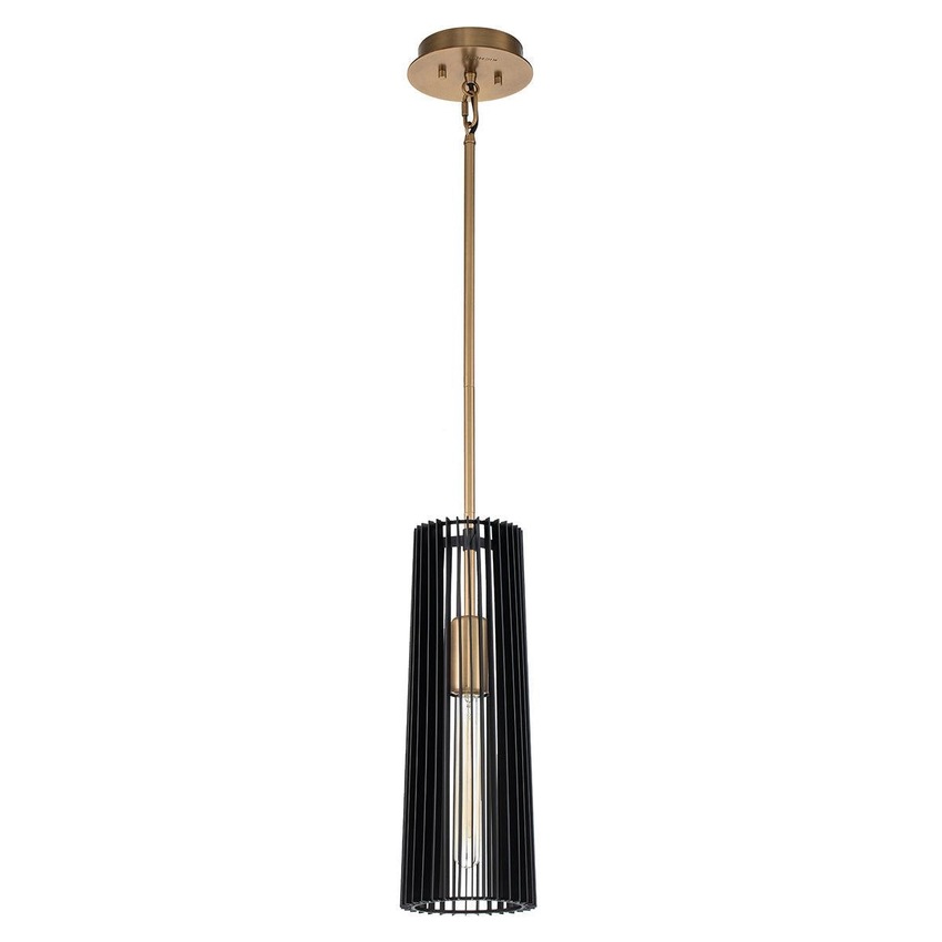 Photograph: Quintiesse Linara 1 Light Pendant In Black And Natural Brass - QN-LINARA-P-BK