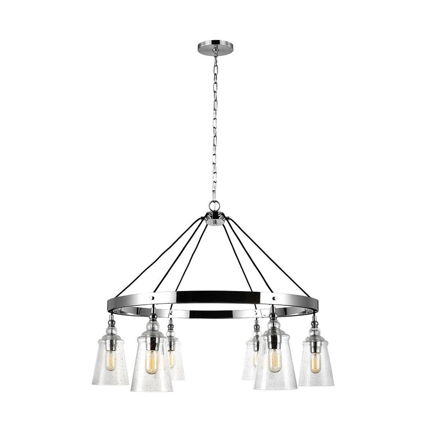 Photograph: Quintiesse Loras 6 Light Chandelier In Polished Chrome Complete WIth Clear Seeeded Glasses - QN-LORAS6