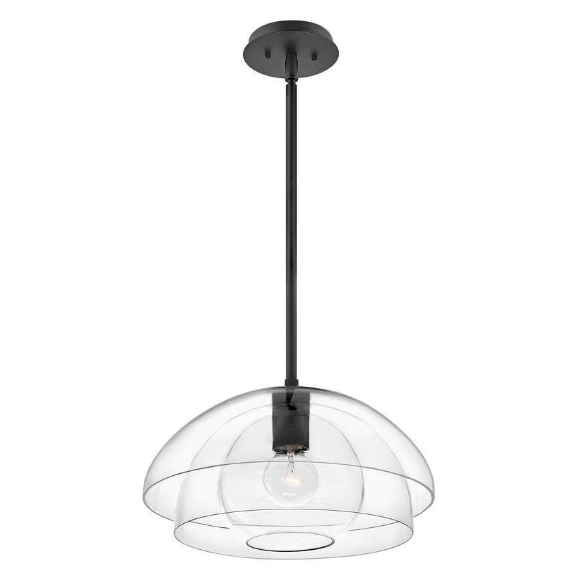 Photograph: Quintiesse Lotus 1 Light Pendant / Semi-flush In Black With Clear Glasses - QN-LOTUS-P-BLK