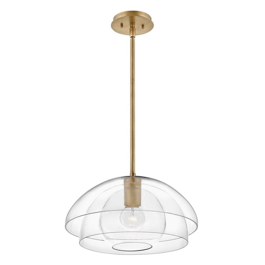 Photograph: Quintiesse Lotus 1 Light Pendant / Semi-flush In Heritage Brass With Clear Glasses - QN-LOTUS-P-HBR