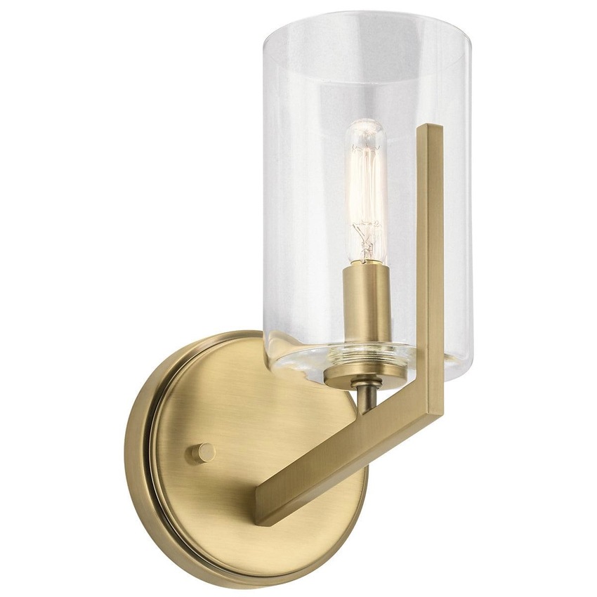 Photograph: Quintiesse Nye 1 Light Wall Light in Brushed Natural Brass Complete With Clear Glass - QN-NYE1-BNB