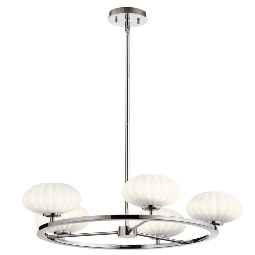 Photograph: Quintiesse Pim 5 Light Chandelier In Polished Chrome Complete With Eched Cased Opal Glasses - QN-PIM5-PC