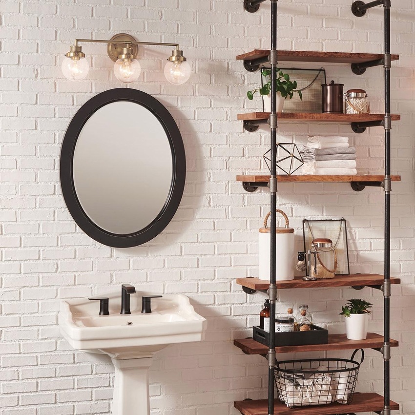 Photograph: Quintiesse Poppy 3 Light Heritage Brass Finish Bathroom Wall Light Complete With Clear Round Seeded Glasses - IP44 - QN-POPPY3-HB-BATH