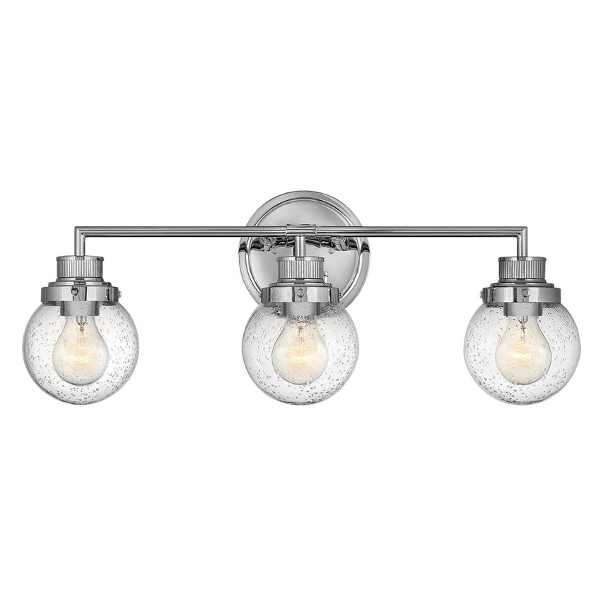 Photograph: Quintiesse Poppy 3 Light Polished Chrome Bathroom Wall Light Complete With Clear Round Seeded Glasses - IP44 - QN-POPPY3-PC-BATH