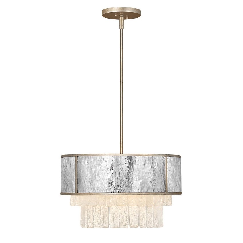 Photograph: Quintiesse Reverie 4 Light Semi-Flush/Pendant In Hammered Stainless Steel And Champagne Gold - QN-REVERIE-4P-CPG