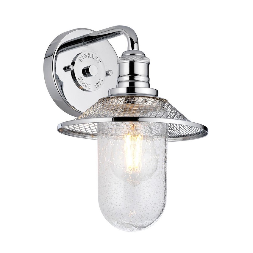 Photograph: Quintiesse Rigby 1 Light Industrial Bathroom Wall Light In Polished Chrome Complete With Seeded Clear Glass - IP44 - QN-RIGBY1-BATH-PC