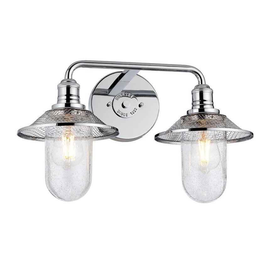 Photograph: Quintiesse Rigby 2 Light Industrial Bathroom Wall Light In Polished Chrome Complete With Seeded Clear Glass - IP44 - QN-RIGBY2-BATH-PC