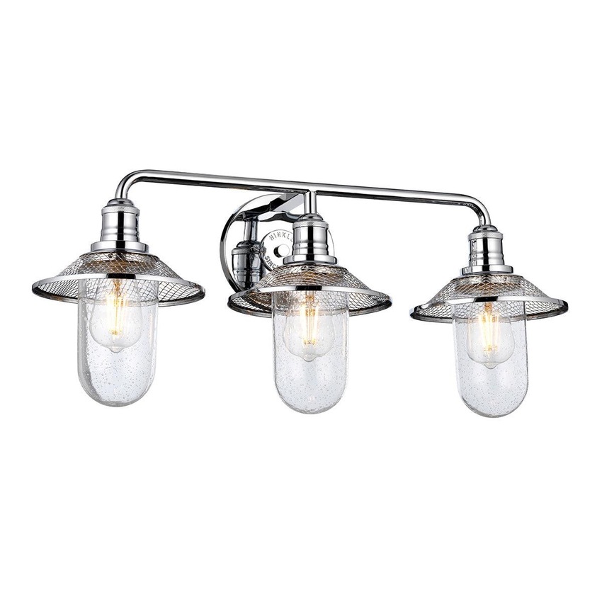 Photograph: Quintiesse Rigby 3 Light Industrial Bathroom Wall Light In Polished Chrome Complete With Seeded Clear Glass - IP44 - QN-RIGBY3-BATH-PC