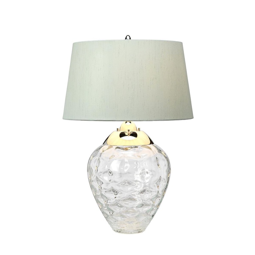 Photograph: Quintiesse Samara Clear Dual Lit Table Lamp Complete With Chateua Duck Egg Faux Silk Shade - QN-SAMARA-TL-CLR