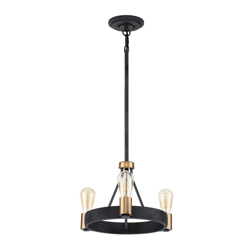 Photograph: Quintiesse Silas 3 Light Pendant/Semi-Flush In Aged Zinc And Heritage Brass - QN-SILAS-3P-DZ