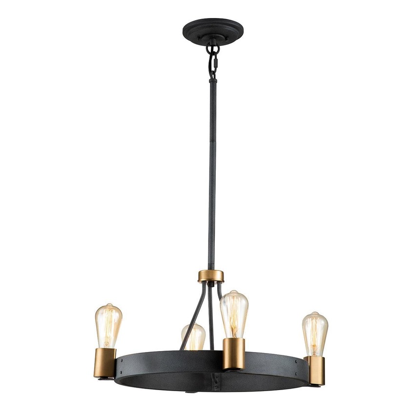 Photograph: Quintiesse Silas 4 Light Pendant/Semi-Flush In Aged Zinc And Heritage Brass - QN-SILAS-4P-DZ