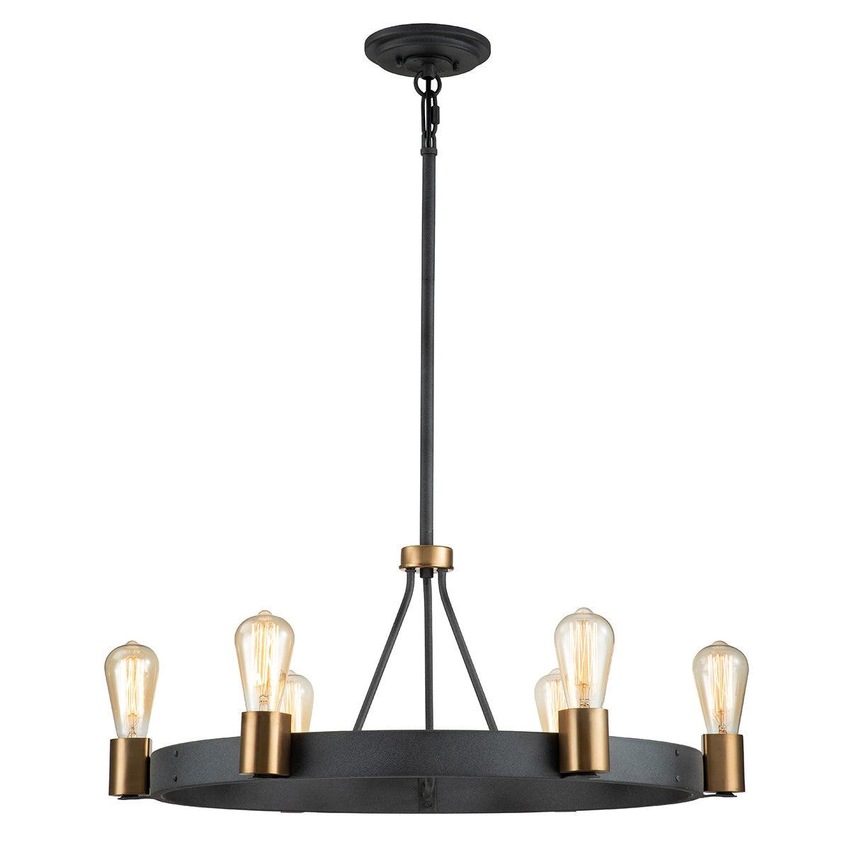 Photograph: Quintiesse Silas 6 Light Pendant/Semi-Flush In Aged Zinc And Heritage Brass - QN-SILAS-6P-DZ