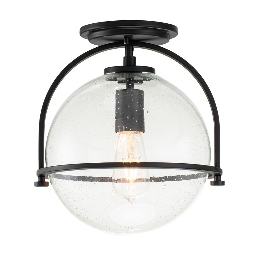 Photograph: Quintiesse Somerset 1 Light Flush Mount In Black Complete With Clear Glass - QN-SOMERSET-F-C-BK