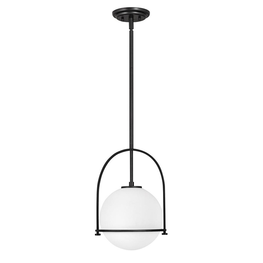 Photograph: Quintiesse Somerset 1 Light Medium Pendant In Black Complete With Opal Glass - QN-SOMERSET-P-O-BK