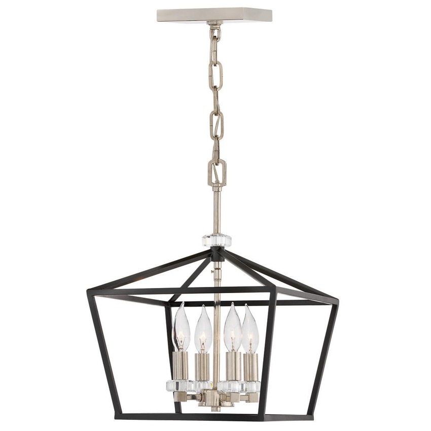 Photograph: Quintiesse Stinson 4 Light Medium Pendant/ Semi-Flush In Black With Polished Nickel Detailing - QN-STINSON-4P-M-BK