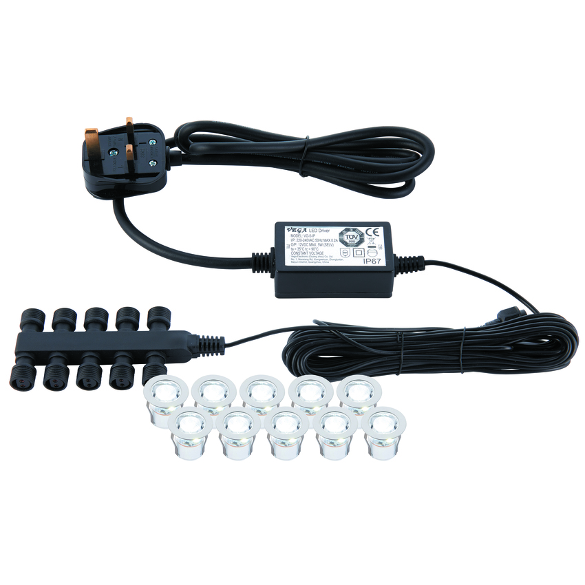 Photograph: Round 30MM IP67 10 Light Plug-in Decking Kit - 6500K