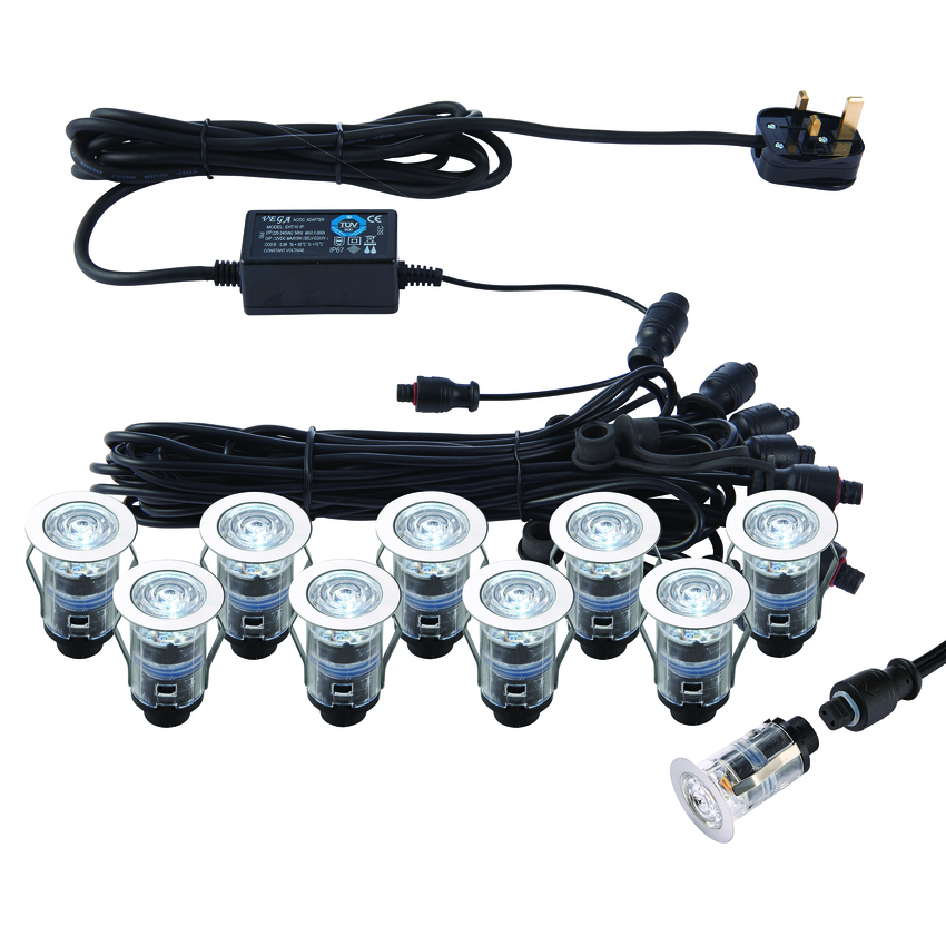 Photograph: Round Pro CCT 25MM IP67 10 Light Led Decking Kit - 6500K/Blue