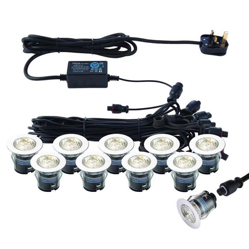 Photograph: Round Pro CCT 35MM IP67 10 Light Led Decking Kit - 3000/4000K