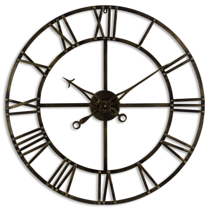 Photograph: Round Skeleton Clock In Antique Brass 80cm